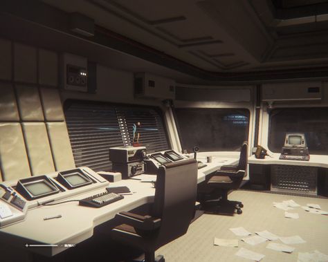 Alien: Isolation (screenshot) Alien Isolation Interior, Alien Isolation Environment, Sci Fi Computer, Star Wars Planets, Alien Isolation, Spaceship Interior, Brutalist Buildings, Study Room Design, Sci Fi Environment