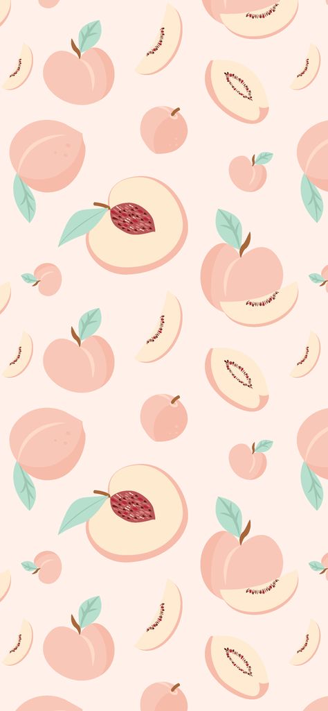 Peaches on a light pink background - use as wallpaper or background for iPhone or Android #aesthetic #homescreen Peaches Wallpaper Iphone, Peaches Iphone Wallpaper, Peaches Wallpaper Aesthetic, Pink Peach Wallpaper, Peach Wallpapers, Peach Lockscreen, Cute Pattern Wallpaper Iphone Prints, Cute Peach Wallpaper, Peaches Wallpaper