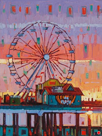 Sunrise at the Ferris Wheel by Rene Wiley Original Paintings, Oil, 24 x 18 Rene Wiley, Gallery Artwork, Building Art, Tableau Art, Galveston, Oil Painting Landscape, Abstract Landscape, Oil Paintings, Beautiful Paintings