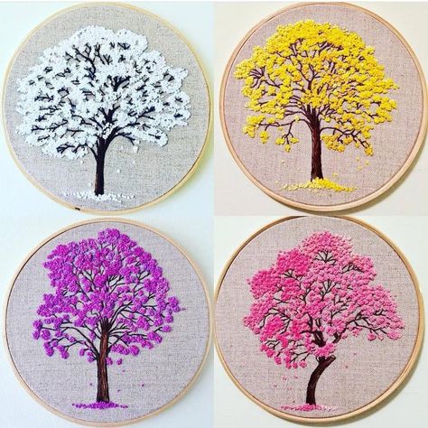 Embroidery Designs By Hand, Hand Inspiration, Embroidered Trees, Silk Ribbon Embroidery Patterns, Crewel Embroidery Patterns, French Knot Embroidery, New Embroidery Designs, Tree Embroidery, Crewel Embroidery Kits