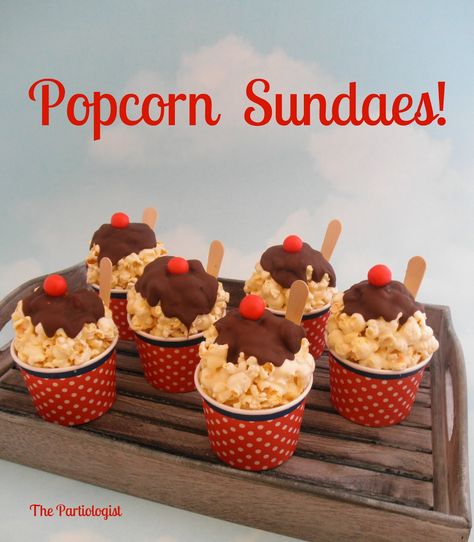 The Partiologist: Popcorn Sundae Cups! Bake Sale Treats, Sundae Cup, Popcorn Treats, Bake Sale Recipes, Sale Ideas, Pretty Dessert, Caramel Corn, Bake Sale, Fall Baking