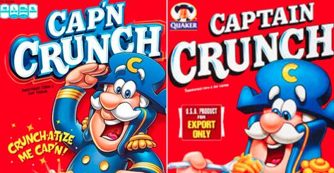 Though many think it's "Captain Crunch," it's actually "Cap'n Crunch." Mandela Effect Examples, Cap'n Crunch, Captain Crunch, Memory Test, Capn Crunch, 1970s Tv Shows, Mandela Effect, Glitch In The Matrix, Laughing Cow