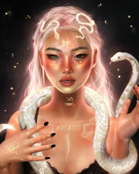 Snake, Chinese Zodiac Tati Moons, Air Goddess, Zodiac Leo Art, Arte Aries, Zodiac Tattoos, Image Chat, Lucky Colour, Chinese Zodiac Signs, Goddess Art