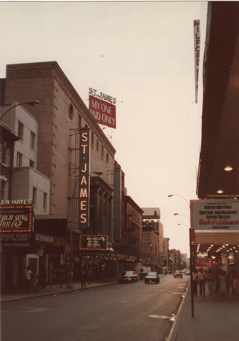 Helen Hayes Theatre ("Torch Song Trilogy"),  St. James Theatre ("My One and Only")  NYC, NY  July 1984 Torch Song Trilogy, Theatre Marquee, Vintage Movie Theater, Movie Marquee, Helen Hayes, New York Theater, Theatre Sign, Nyc Times Square, My One And Only