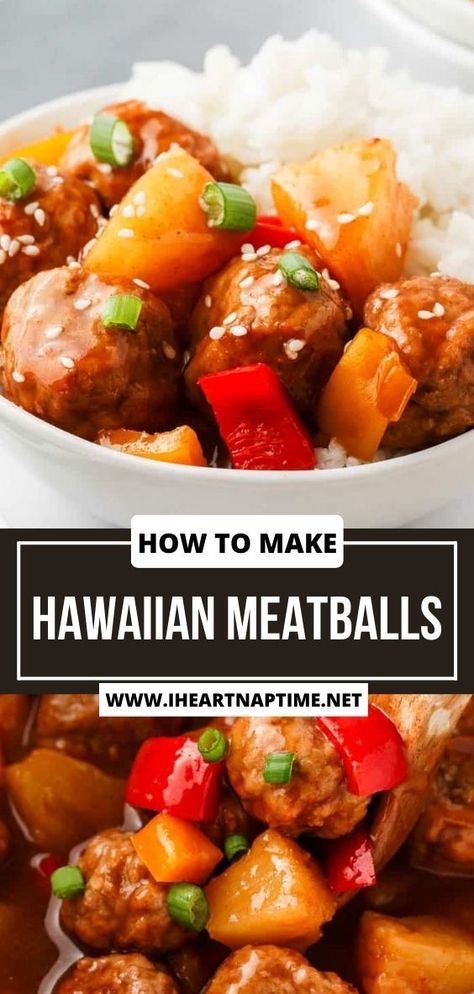 Hawaiian Meatballs Crockpot, Slow Cooker Hawaiian Meatballs, Pineapple And Ginger, Amazing Easy Recipes, Hawaiian Meatballs, Ground Chicken Meatballs, Crock Pot Meatballs, Slow Cooker Meatballs, I Heart Naptime