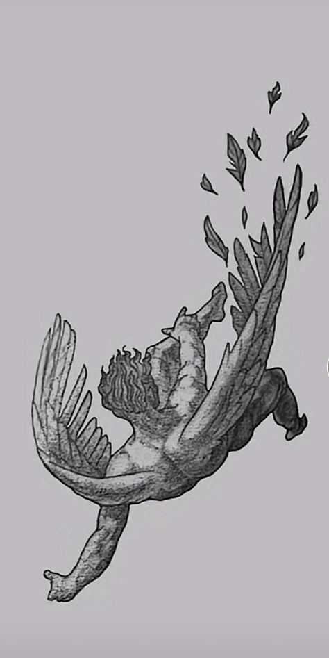 Ancient Angel Art, Angels Falling From Heaven, Falling Angles Tattoos, Lucifer Falling From Heaven Tattoo, Falling Angel Lucifer, Archangel Michael Drawing, Icuris Falling Art, Lucifer Falling From Heaven, The Fallen Angel Drawing