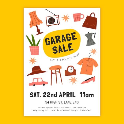 Hand drawn garage sale poster template | Free Vector #Freepik #freevector #design-poster #vertical-poster #poster-template #information-poster Garage Sale Flyer Template Free, Art Sale Poster, Garage Sale Poster Ideas, Yard Sale Poster Ideas, Garage Sale Poster Design, Clearance Sale Poster Design, Yard Sale Poster, Garage Sale Ideas, Sale Poster Ideas