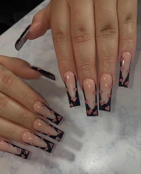 Nails With Japanese Writing, Black Nail Sets Acrylic, Extra Acrylic Nails, Kylie Nails, Long Acrylic Nail Designs, Colored Acrylic Nails, Grunge Nails, Cute Acrylic Nail Designs, French Acrylic Nails