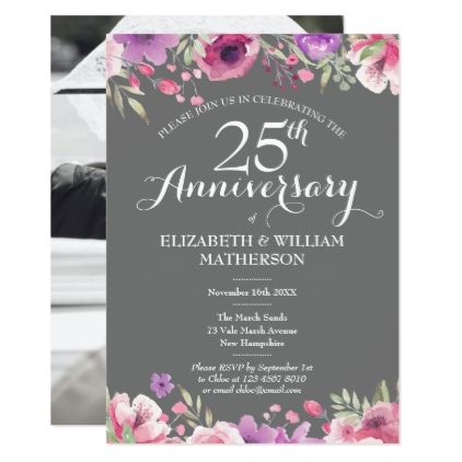 Silver Wedding Invitation, 25th Wedding Anniversary Invitations, Country Garden Flowers, 25th Anniversary Party, Silver Invitation, Silver Wedding Invitations, Delicate Watercolor, Silver Wedding Anniversary, Country Floral