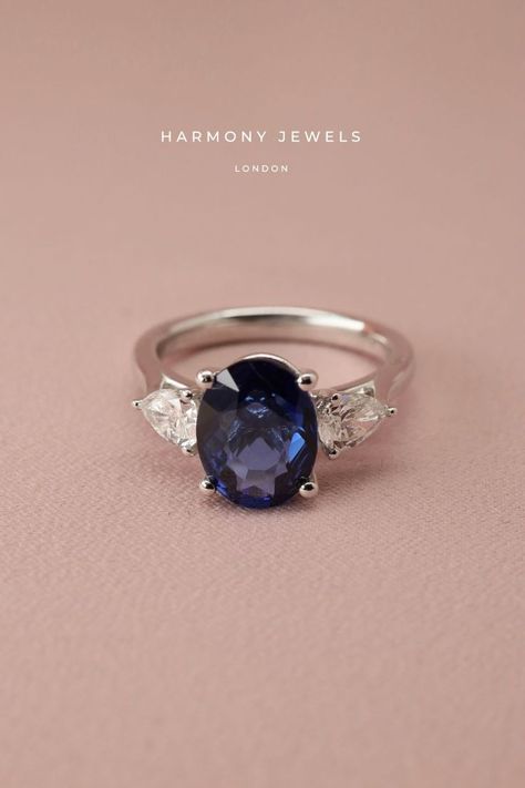 Diamond Trilogy Ring, Trilogy Engagement Ring, Blue Engagement Ring, Pear Shaped Ring, Trilogy Ring, When I Get Married, I Got Married, Pear Shaped Diamond, Dream Jewelry