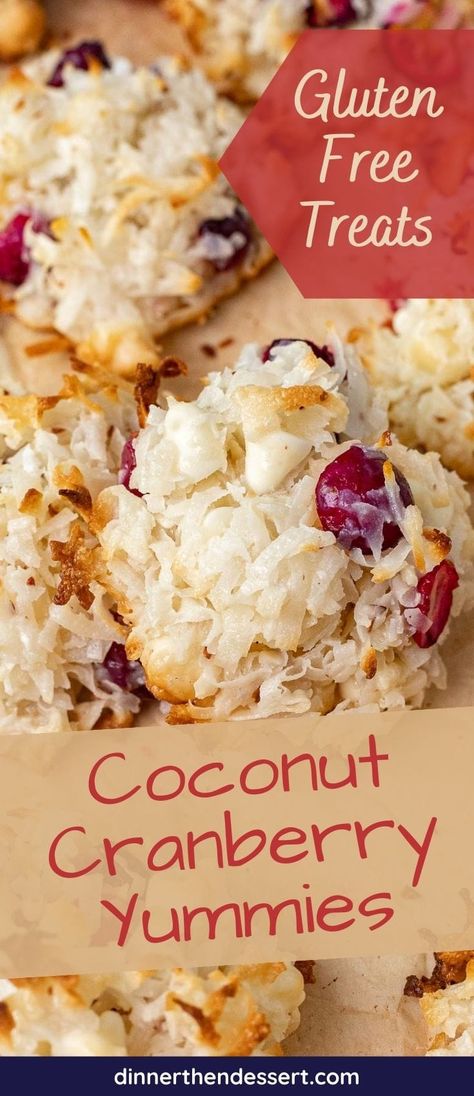 Coconut Cranberry Yummies are easy, gluten free desserts! Bite size treats made with coconut, condensed milk, and fresh cranberries. Coconut Cranberry Yummies, Condensed Coconut Milk Recipes, Cookie Exchange Recipes Christmas, Paleo Coconut Macaroons, Coconut Sweetened Condensed Milk, Cranberry Treats, Coconut Condensed Milk, Homemade Sweetened Condensed Milk, Condensed Milk Cookies