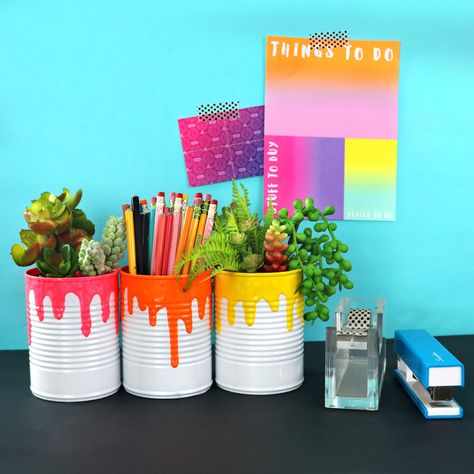 How to Make Trendy Decor from Soup Cans! | Karen Kavett Can Planters, Cute Planters, Pencil Organizer, Tin Can Crafts, Diy And Crafts Sewing, Tin Cans, Can Crafts, Mason Jar Crafts, Jar Crafts