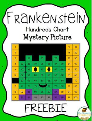 Halloween FREEBIE - Frankenstein Hundreds Chart Picture   Grab this cute free mystery picture for a fun Halloween activity! Students will use the colors and numbers in the key to color in squares in a hundreds chart creating the Frankenstein picture.Visit my blog HEREto get the free download!  Frankenstein Halloween hundreds chart k-1 math Mrs. Thompson's Treasures mystery picture place value Math Mystery Pictures Free, Mystery Pictures Free, Kindergarten October, Halloween Teaching, 100's Chart, October Ideas, Substitute Teaching, Teacher Freebies, Leprechaun Hat