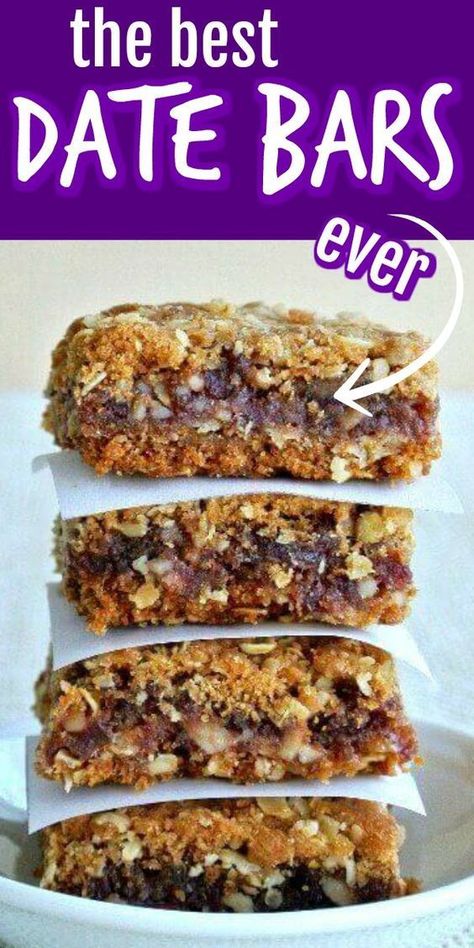 Best Date Bars Ever Date Bars Recipe, Date Recipes Desserts, Oatmeal Crust, Oat Bar Recipes, Date Bars, Healthy Bars, Bars Recipe, Vegan Dessert Recipes, Vegan Sweets