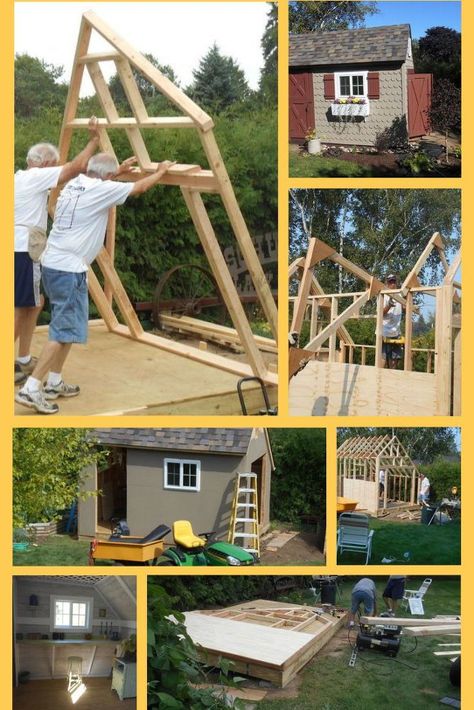 My hubby and son built a potting shed as a fun project this summer.  They did the whole thing from scratch, even made their own trusses.  It is a "Salt box" style. Diy Garden Shed Plans, Garden Shed Plans Free, Cheap Shed Ideas, Diy She Shed Cheap, Diy Shed Cheap Easy, Unique Sheds, Pretty Sheds, Greenhouse Projects, Diy Garden Shed