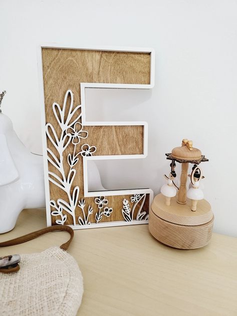 Wildflower Flowered Wall Decor Wood Nursery Letters Boho Name - Etsy Golden Nursery, Wild Flower Nursery, Boho Name Sign, Girls Room Sign, Laser Crafts, Wildflower Wall, Wooden Alphabet Letters, Art Boxes, Wood Nursery