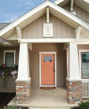 These column wraps just wrap around your existing post, so you beef them up a bit. I love the way this looks with the stone at the bottom! #Craftsman #column #frontdoor #entry #curbappeal Stone Pillars Porch, Craftsman Porch Columns, Front Porch Column Ideas, Porch Post Ideas, Porch Column Ideas, Porch Post Wraps, Porch Column Wraps, Craftsman Columns, Front Porch Posts