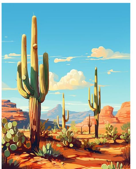 Sedona Acrylic Painting, Desert Gouache Painting, Simple Desert Landscape Art, Southwestern Mural, Planet Ideas, Southwest Art Paintings, Desert Paintings, Desert Drawing, Desert Watercolor