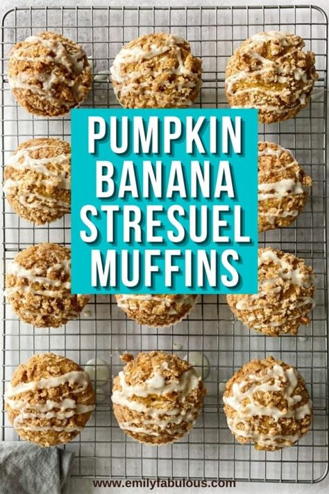 Strudel Topping, Streusel Topping For Muffins, Banana Streusel Muffins, Pumpkin Banana Muffins, Pumpkin Streusel Muffins, Banana Muffin, Pumpkin Eater, Banana Muffin Recipe, Muffin Streusel