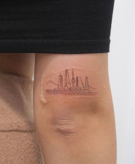 Tokyo Skyline Tattoo, South Korea Tattoo Ideas, Korean Inspired Tattoos South Korea, Korea Inspired Tattoo, Singapore Tattoo Ideas, Korean Tattoo Ideas South Korea, South Korea Tattoo, Skyline Tattoo Ideas, Korean Inspired Tattoos