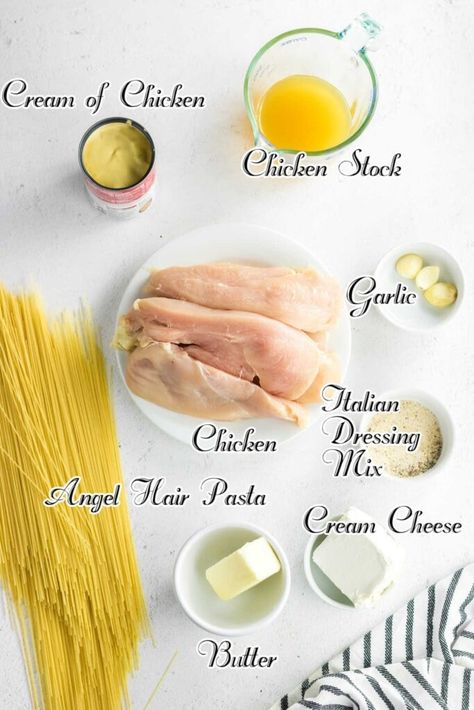 Slow Cooker Angel Chicken, Chicken Angel Hair Pasta, Angel Chicken Pasta, Salisbury Steak Crockpot, Angel Hair Pasta Recipes, Crockpot Chicken Spaghetti, Italian Dressing Chicken, Chicken Crock Pot, Angel Chicken