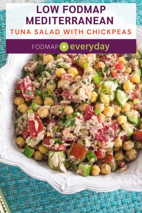 Low Fodmap Cucumber Salad, Mediterranean Tuna Salad, Chickpea Tuna Salad, Fodmap Recipes Dinner, Low Fodmap Recipes Dinner, Low Fodmap Diet Recipes, Fodmap Diet Recipes, Fodmap Diet, Low Fodmap Diet