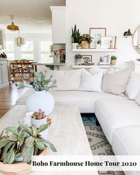 Boho Farmhouse Living Room, Boho Farmhouse Decor, White Sectional, Room White, Farmhouse Living Room, Boho Farmhouse, Country Farmhouse Decor, Living Room Sectional, Boho Living Room