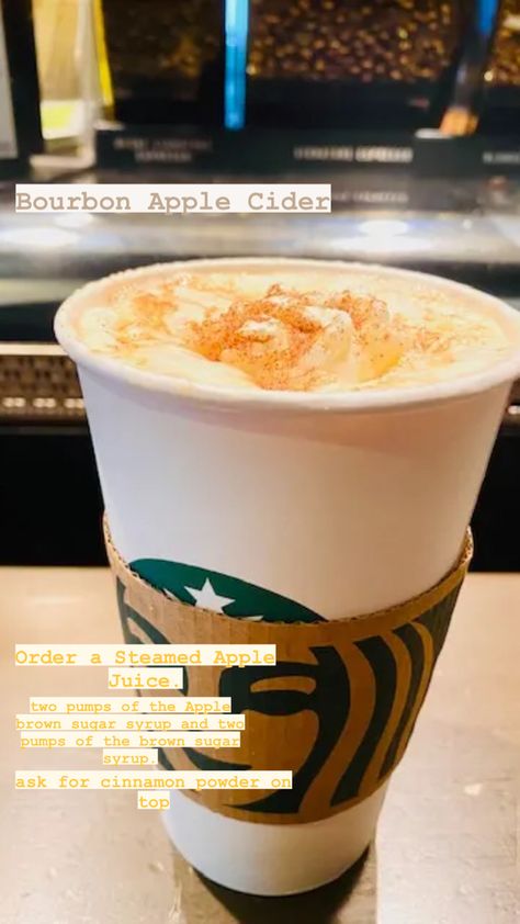 Starbucks Spiced Caramel Apple Cider, Fall Refreshers Starbucks, Apple Cider Starbucks Drink, Starbucks Apple Cider Recipe, Apple Starbucks Drinks, Hot Starbucks Drinks To Order, Apple Crisp Starbucks Drink, Starbucks Hot Drinks To Order, Best Hot Starbucks Drinks Coffee