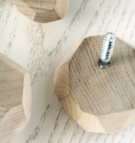 Dowel screws Wood Hooks Diy, Diy Dowel Wall Hooks, Diy Hat Hanger, Wood Hooks Wall, Diy Coat Hooks, Wood Towel Hooks, Diy Wall Hooks, Her Home Office, Wooden Drawer Pulls