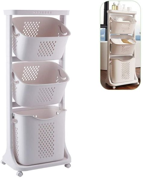 AmazonSmile: Bretoes Laundry Basket Bathroom Multi-Layer Clothes Storage Basket Household Bathroom Simple Storage Shelf Kitchen Shelf Fruit Stand: Home & Kitchen Simple Kitchen Shelf, Laundry Basket Ideas, Laundry Basket Bathroom, Bathroom Simple, Laundry Box, Layer Clothes, Basket Bathroom, Fruit Stand, Shelf Kitchen