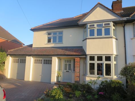 A home with Agate Grey windows Rendered Semi Detached House, 1930s House Exterior Uk, Semi Extension, Cottage Style Windows, 1930s House Exterior, Home Exterior Paint, Porch Extension, Garage Extension, Rendered Houses