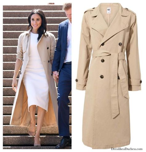 The Duchess of Sussex in Ivory for First Day of Royal Tour - Dress Like A Duchess. Get the Martin Grant Style 1 Trench Coat Look for Less. Elegant Trench Coat Outfit, Trench Coat Outfit Elegant, Double-breasted Gabardine Outerwear For Work, White Dress Trench Coat Outfit, Dress With Trench Coat Outfit, Trench Coat And Dress Outfit, Cream Mac Outfit Trench Coats, Long Dress With Coat, Ivory Trench Coat Outfit