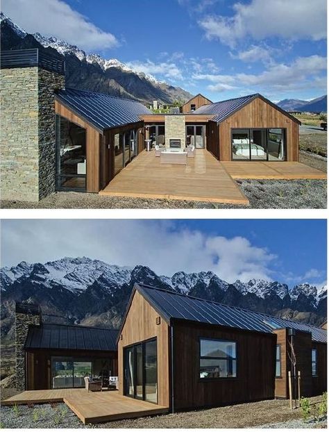 Lake Hawea, Single Level House Plans, New Zealand Homes, Shaped House, Oak House, Casa Country, Modern Barn House, Shed Homes, Barn Style House