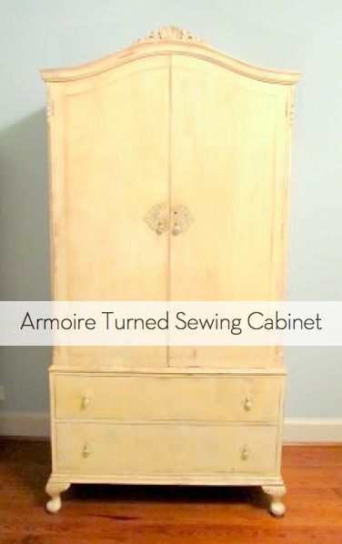 THIS IS FABULOUS!!!!!!  How To: Transform an Armoire into a Sewing Cabinet » Curbly | DIY Design Community Sewing Armoire, Armoire Diy, Craft Armoire, Sewing Closet, Sewing Cabinets, Sewing Area, Sewing Upholstery, Diy Sewing Table, Armoire Makeover