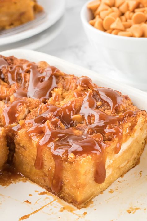 This Butterscotch Bread Pudding is a soft and fluffy dessert filled with butterscotch chips and topped with a sweet sauce. Best Butterscotch Desserts, Butterscotch Desert, Recipes With Butterscotch Chips, Butterscotch Pudding Dessert, Butterscotch Bread, Butterscotch Bread Pudding, Butterscotch Pudding Recipes, Butterscotch Desserts, Blueberry Bread Pudding