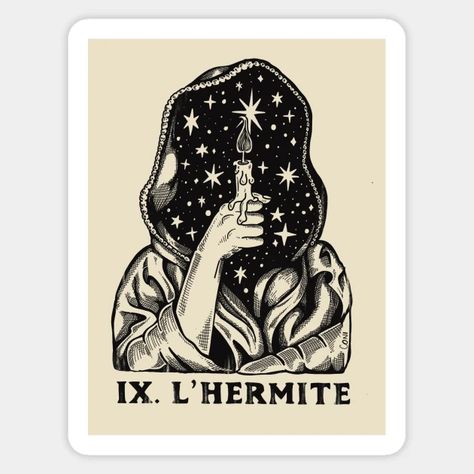 The Hermit Tattoo Design, The Hermit Tarot Art, Hermit Tarot Card Art, Hermit Tattoo, Tarot Arcana, The Hermit Tarot Card, Tarot Cards Art Illustration, Hermit Tarot, Random Tattoos