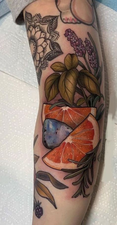 Neo Traditional Tattoos, Fruit Tattoo, Traditional Tattoo Flowers, Traditional Tattoo Ideas, Traditional Tattoo Sleeve, Floral Tattoo Sleeve, Tatuaje A Color, Botanical Tattoo, Traditional Tattoo Art