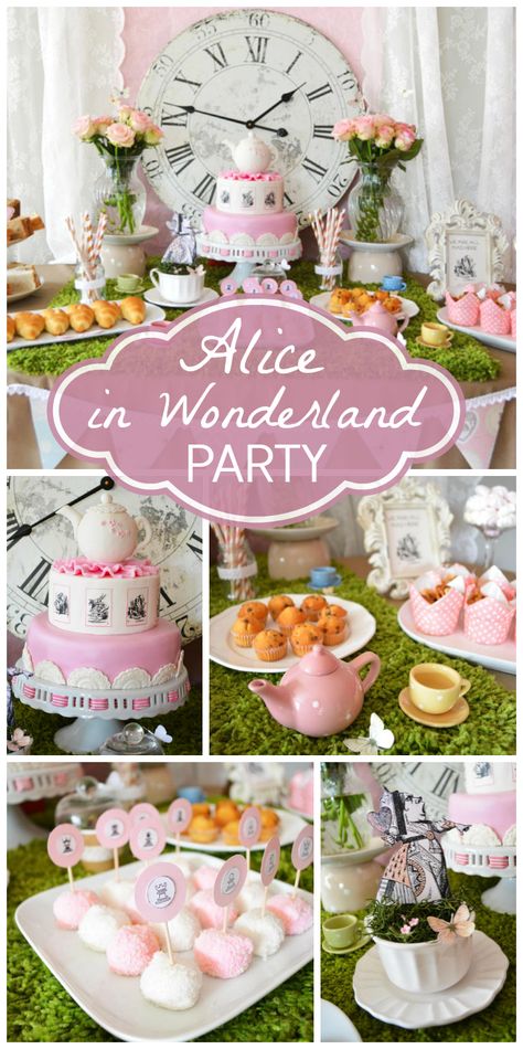 Stunning Alice in Wonderland girl birthday party with a dessert table, teapots, and a lovely clock!  See more party ideas at CatchMyParty.com! Fiesta Shower, Alice In Wonderland Tea Party Birthday, Alice Tea Party, Alice In Wonderland Birthday, Party Deco, Alice In Wonderland Theme, Alice In Wonderland Tea Party, Fiesta Baby Shower, Alice In Wonderland Party