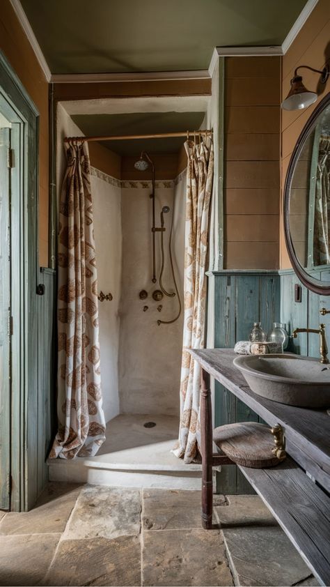 Explore charming rustic bathroom decor ideas to add warmth and character to your space. From vintage finishes to reclaimed wood accents, discover creative ways to achieve a cozy and inviting atmosphere in your bathroom. Elevate the aesthetics of your rustic bathroom with simple yet stylish design elements that exude natural beauty and timeless appeal. Whether you prefer a countryside-inspired look or a modern twist on rustic decor, find inspiration to create a serene retreat within your own home Wood Beam Bathroom, Country Side Bathroom, Rustic Shower Room, Rustic Bathroom Decor Ideas, Rustic Cabin Bathroom, Vintage Thoughts, Dark Academia Room Ideas, Rustic Bathroom Shower, Thoughts Of The Day