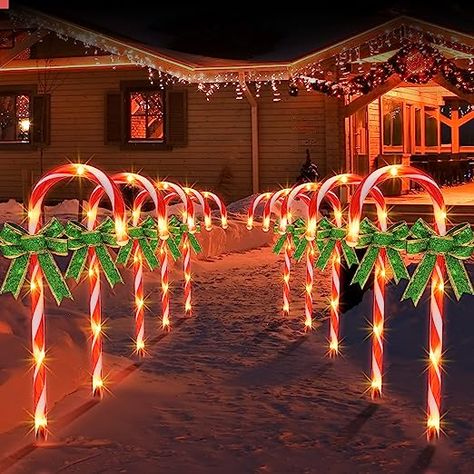 $39.99, amazon prime Diy Candy Cane Decorations Outdoor Christmas Lights, Candy Cane Lane Christmas Decor Outdoor, Christmas Front Yard, Candy Cane Front Yard Decor, Candy Cane Solar Lights, Cane Lights, Candy Cane Out Door, Christmas Outdoor Decorations, Lights For Christmas