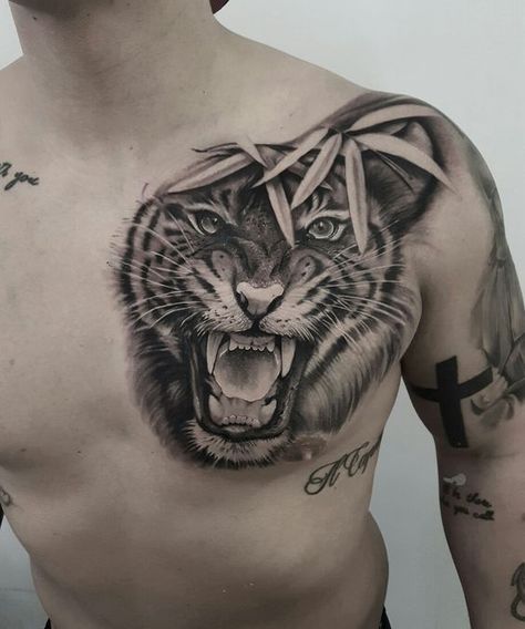 Tiger Tattoo Ideas and Their Meanings | CUSTOM TATTOO DESIGN Lion Chest Tattoo, Tiger Eyes Tattoo, Tiger Head Tattoo, Adidas Slippers, Small Dragon Tattoos, Lion Tattoo Sleeves, Leopard Tattoos, Mens Lion Tattoo, Lion Head Tattoos