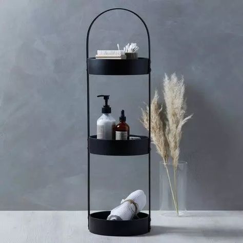 Decorating Around Bathtub, Shower Corner Shelf, Bathroom Caddy, Spa Inspired Bathroom, Small Toilet Room, Industrial Bathroom, Small Toilet, Modern Storage, Black Bathroom