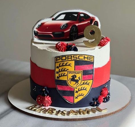 Porsche Birthday Party Ideas, Porsche Birthday Cake, Car Themed Birthday Cake, Porsche Cake, Car Cakes For Men, Cars Birthday Cake, Car Birthday Theme, Car Theme, Tasty Recipes Videos