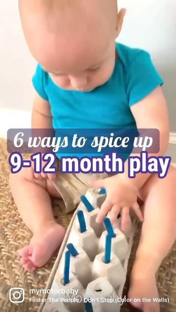 Baby to Toddler Play & Development on Instagram: "Want to spice up 🌶 play for your 9-12 month old? Try out these low prep DIYs with your baby today! Which one will you try?! Don’t forget to give some love by hitting the like & share🤍 Follow @mymotorbaby for more baby and toddler play ideas! 👍 Popsicle stick pull from egg carton 👍 Sensory bag (hair gel & pom Poms) taped to window with painters tape 👍 Laundry basket of rides (we looped dog leashes to pull) 👍 Velcro ball pull: put velcro dots Play For 9 Month Old, Baby Sensory Play 9-12 Months, Diy Baby Toys 9-12 Months, Teaching Infants, Toddler Play Ideas, Months Activities, Nanny Life, Baby Development Activities, Month Ideas