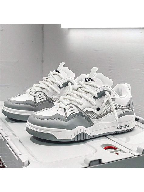 Nouvelles baskets de style rétro casual pour hommes, printemps/automne. Chaussures de plateforme antidérapantes d'été. Chaussures de skate tendance et mode Gris     Blocs de couleur,Géométrique    Men Shoes, size features are:Bust: ,Length: ,Sleeve Length: Skateboard Fashion, Hong Kong Style, Shoes Grey, Shoes Summer, Japanese Men, Mens Spring, Trendy Shoes, Men Shoes Size, Platform Shoes