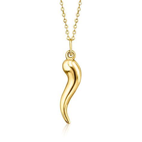 10kt Yellow Gold Italian Horn Pendant Necklace | Ross-Simons #flirtyfeline #afflink #shopping #shoppingonline #shopwithme #shoppingtime #shop #accessories #goldjewelryideas #gold #necklace #jewelry #jewelrytrends #jewelryaddict #jewelryforwomen #jewelrygiftideas #jewellery #styling #leoprint #luxury #bling #giftsforher #outfitideasforwomen #summerstyle #WomensFashion #fashionsinpiration #stylish #chicstyle #ladiesfashion #fashionable Gold Wardrobe, Italian Horn Necklace, Horn Pendant Necklace, Italian Horn, Horn Necklace, Horn Pendant, Chic Earrings, Fine Jewelery, Long Pendant