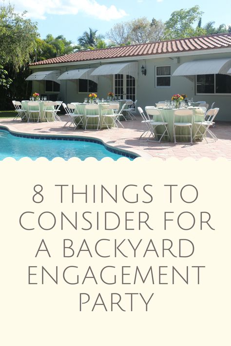 Backyard Pool Engagement Party, Pool Party Engagement Party Ideas, Pool Party Engagement Party, Engagement Pool Party Ideas, Pool Engagement Party, Poolside Engagement Party, Engagement Party Ideas Backyard, Engagement Party Table Setting, Backyard Engagement Party Ideas