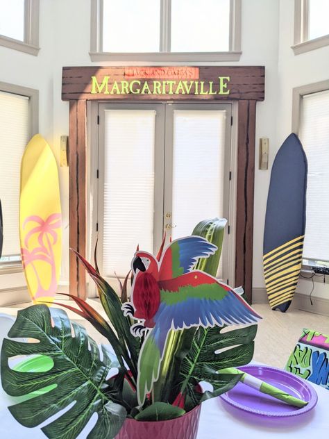 Margaritaville Balloon Arch, Margaritaville Party Decorations, Margaritaville Party Ideas, Margaritaville Decor, Margaritaville Party, Beach House Decor Living Room, Buffet Party, Cake Table Birthday, 60th Bday