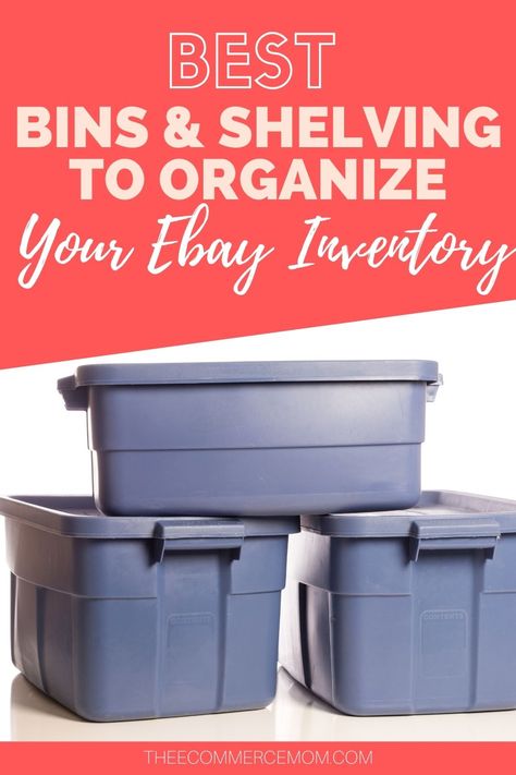 Best Shelves & Bins for Organizing Ebay Inventory - Reseller Storage Ideas, Inventory Organization Storage, Ebay Inventory Organization, Bins For Organizing, Vinyl Record Storage Box, Ebay Office, Shipping Ideas, Record Storage Box, Inventory Organization