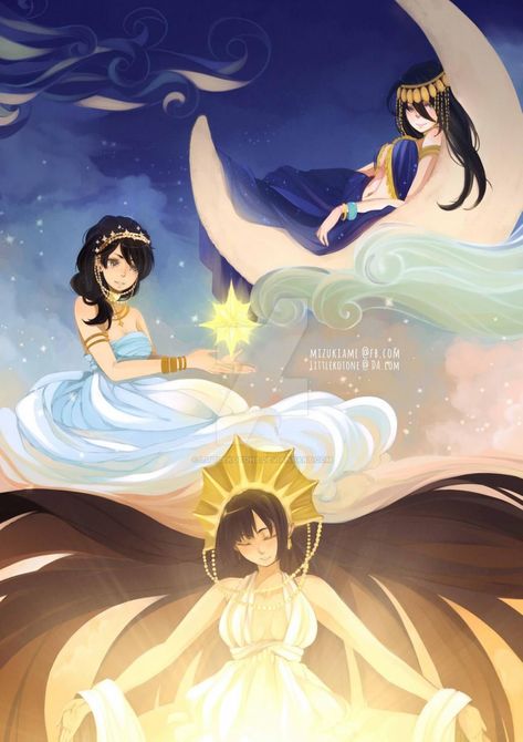 Mayari, Tala and Hanan by LittleKotone on @DeviantArt Philippines Mythology Goddesses, Goddess Of The Stars, Moon Goddess Art, Philippine Mythology, Greek Goddess Art, Goddess Of The Moon, Filipino Art, Philippine Art, Philippines Culture